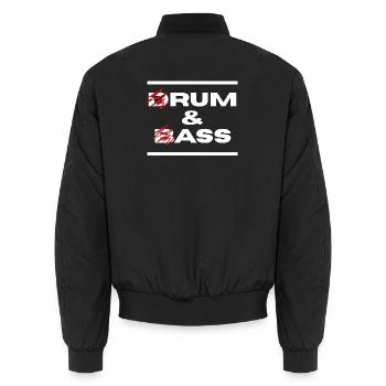 Drum & Bass / Rum & Ass (Weiße Buchstaben) - Unisex Bomberjacke - Schwarz - Hinten - AI Model Male 185 light (185cm)