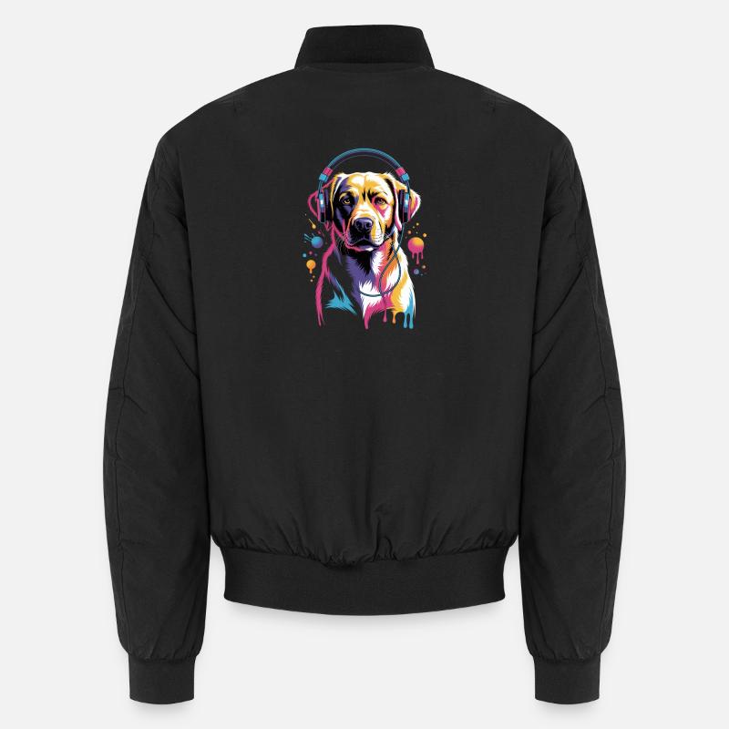 Labrador Kopfhörer - Unisex Bomberjacke - Schwarz