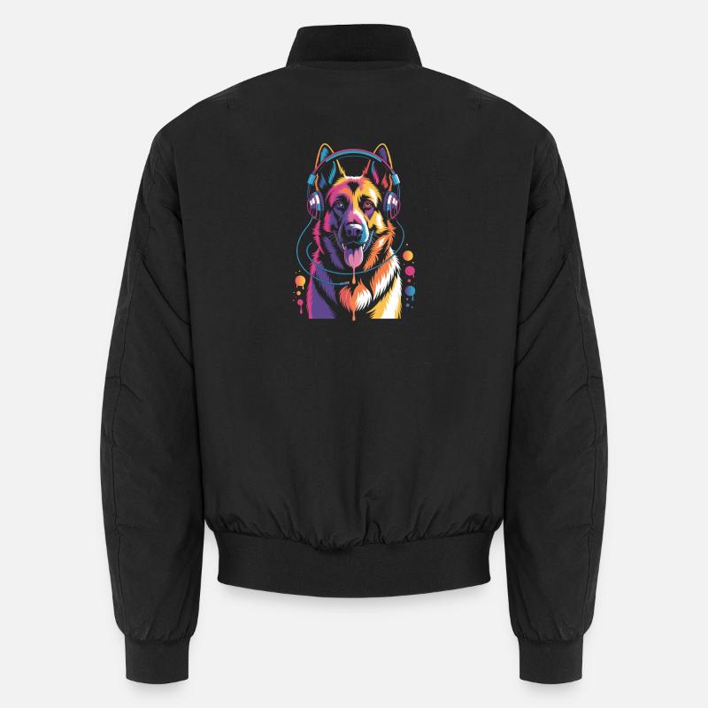 Deutscher Schäferhund mit Kopfhörer Unisex Bomberjacke
