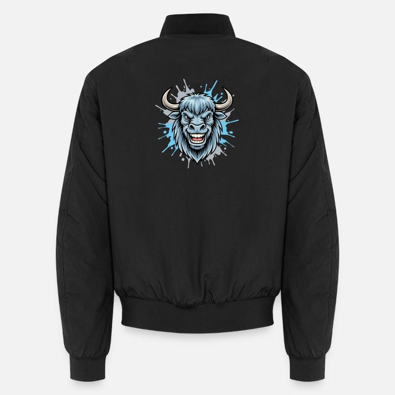 Blue Bison Head Splash - Unisex Bomber Jacket - black
