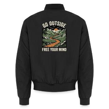 Hiker Nature Saying - Unisex Bomber Jacket - black - Back - AI Model Male 185 light (185cm)