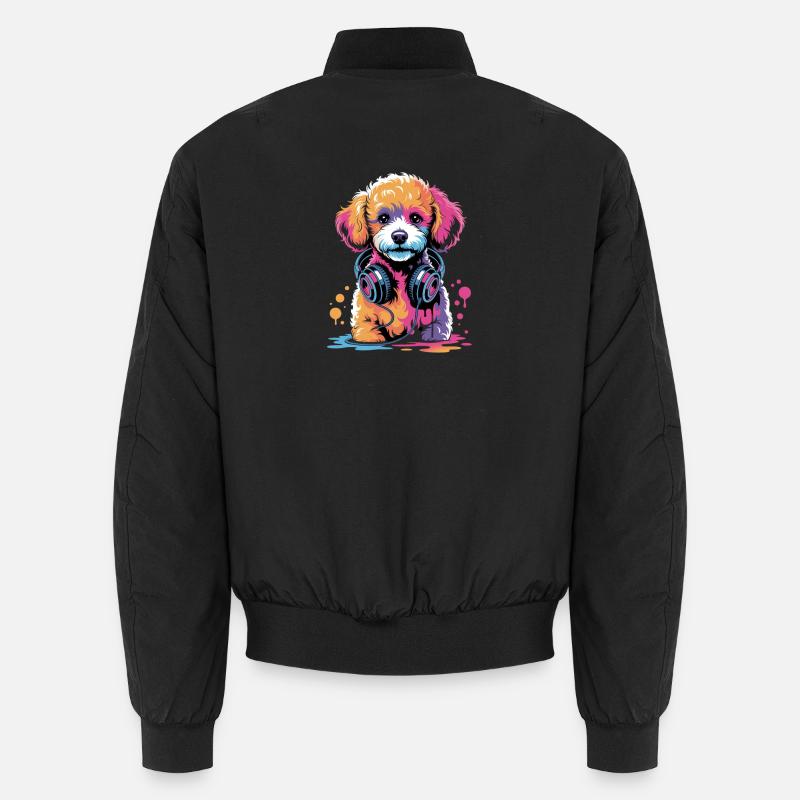 Chiot caniche avec un casque - Bomber unisexe - noir