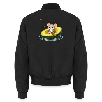 Cute Mouse in Avocado Kawaii Animal Motif - Unisex Bomber Jacket - black - Back - AI Model Male 185 light (185cm)