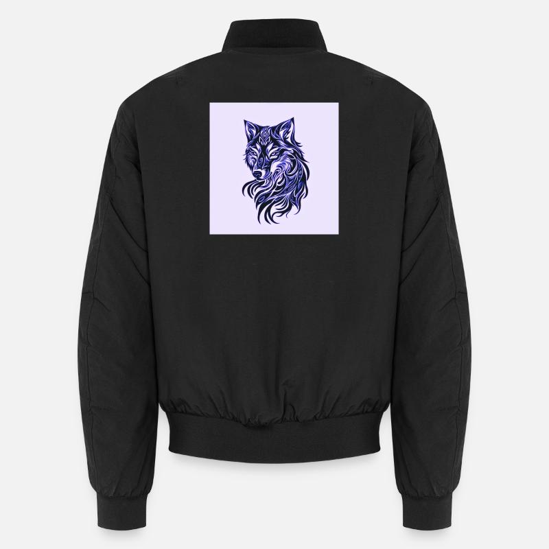 Wolfs Linienkunst in Blau Unisex Bomberjacke