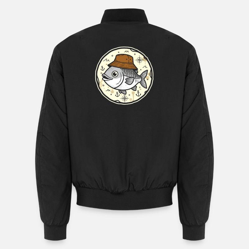 Poisson avec chapeau dans un logo marin rond Bomber unisexe