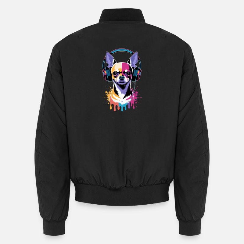 Chihuahua Kopfhörer - Unisex Bomberjacke - Schwarz