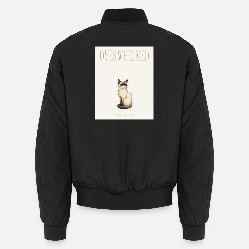 OVERWHELMED. Noble Cat Introvert Meme Design Unisex Bomber Jacket