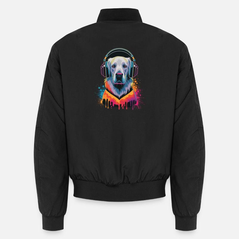 Golden Retriever mit Kopfhörer Unisex Bomberjacke