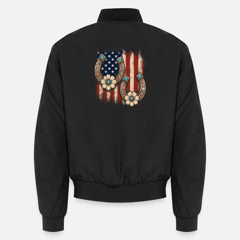 Patriotic Horseshoe Blossoms - Unisex Bomber Jacket - black