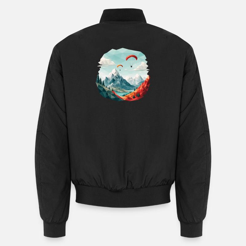 Paragliding Mountain Landscape Polygon Art - Unisex Bomber Jacket - black