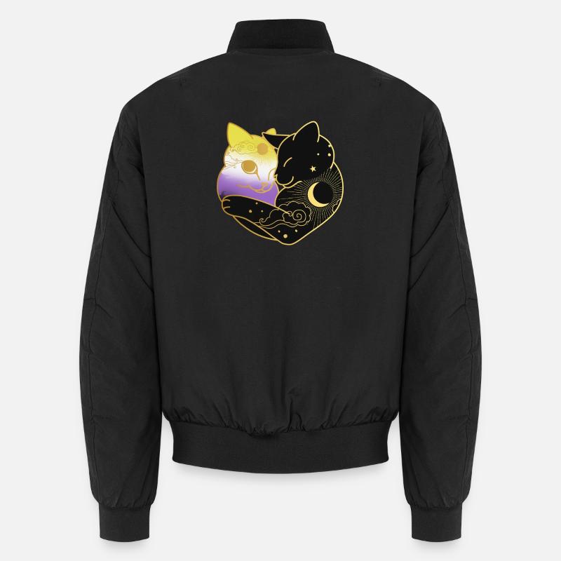 Nonbinary Cat Celestial Heart LGBT Pride Flag Unisex Bomber Jacket