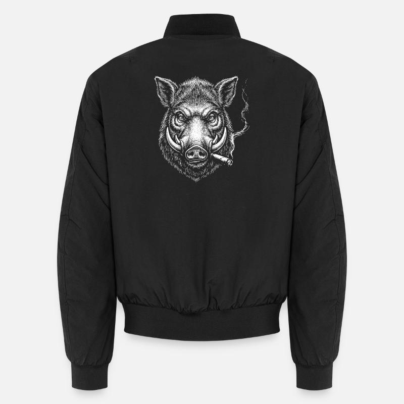 Rauchende Wildschweinkopf-Illustration - Unisex Bomberjacke - Schwarz
