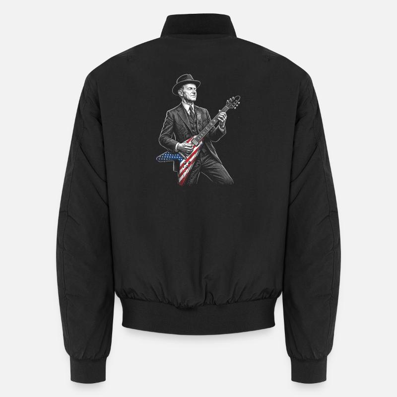 Calvin Coolidge Gitarrenheld mit Flaggengitarre Unisex Bomberjacke