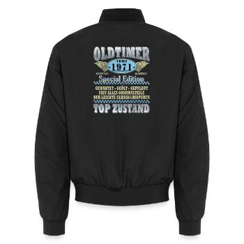 55. Geburtstag Geschenk Mann Oldtimer Juni 1971 - Unisex Bomberjacke - Schwarz - Hinten - AI Model Male 185 light (185cm)