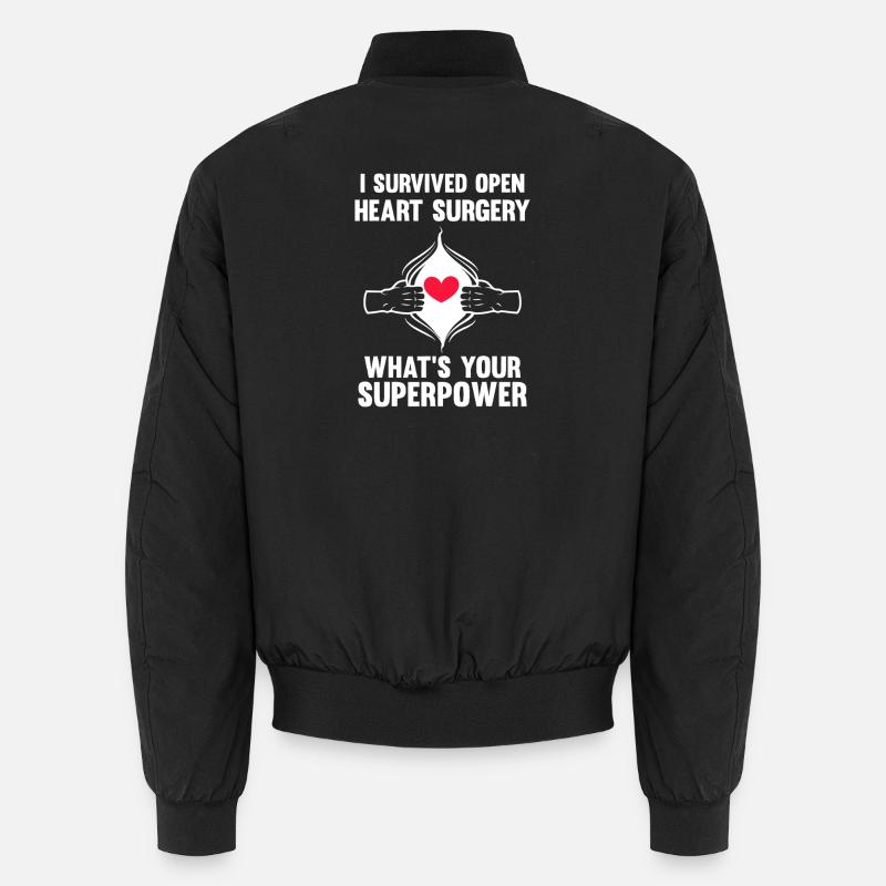 Survived Heart Surgery Superpower - Unisex Bomber Jacket - black