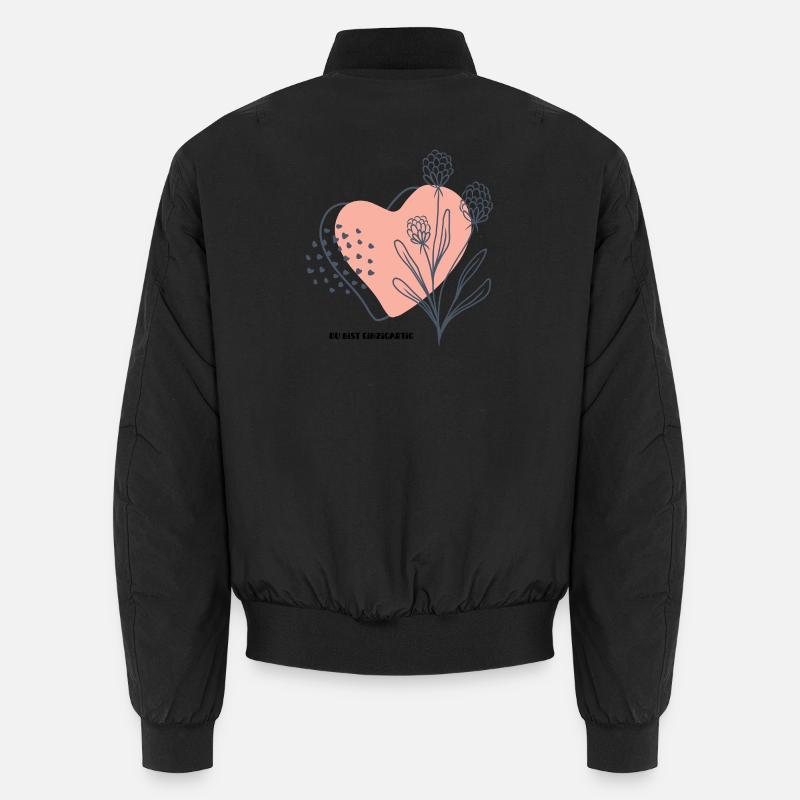 Herzblume Linienkunst du bist einzigartig Unisex Bomberjacke