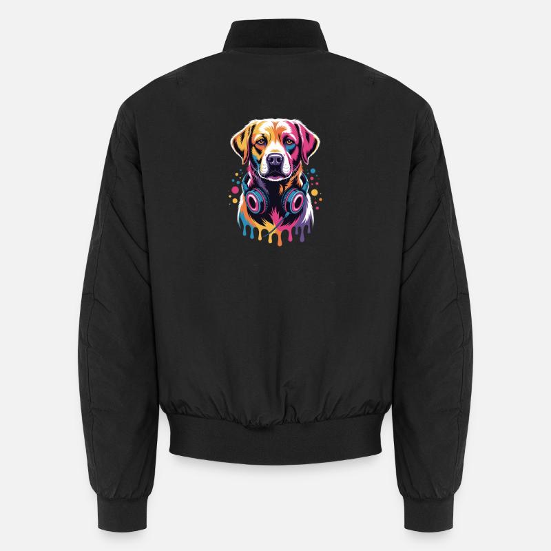 Labrador mit Kopfhörern - Unisex Bomberjacke - Schwarz