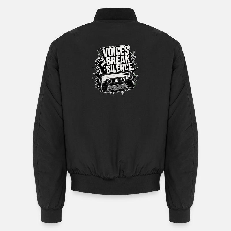 Voices Break Silence – erhobene Faust und Kassette Unisex Bomberjacke