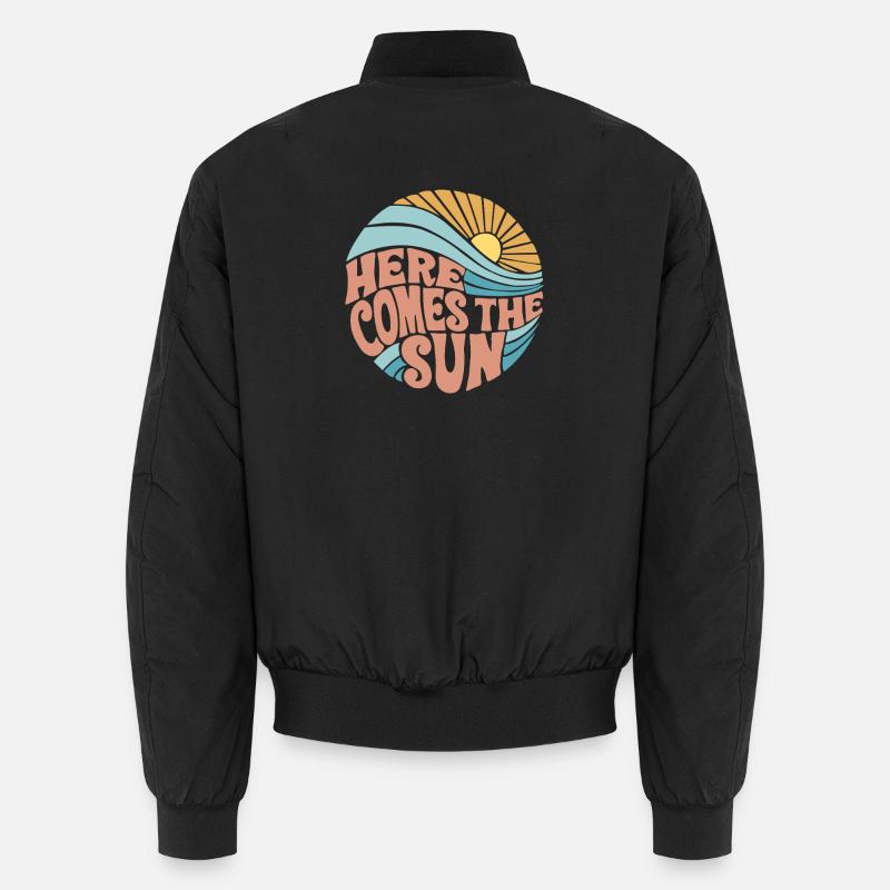 Sunrise Wave Letters Circle - Unisex Bomber Jacket - black