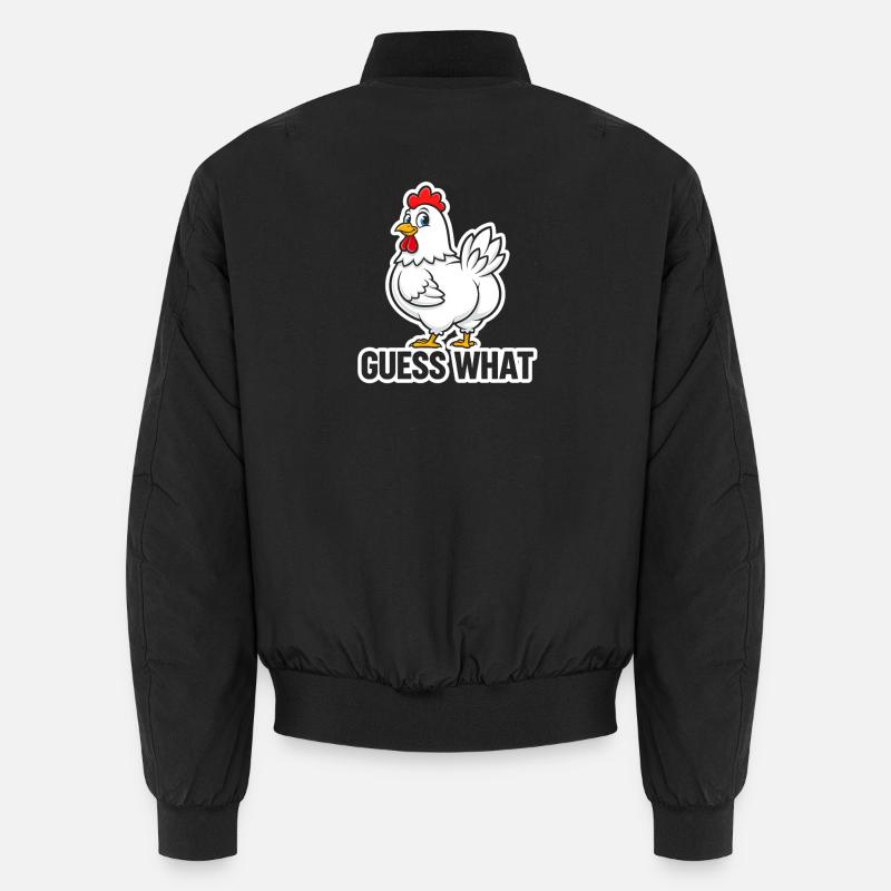 Guess What Chicken Cartoon Tee - Unisex Bomber Jacket - black