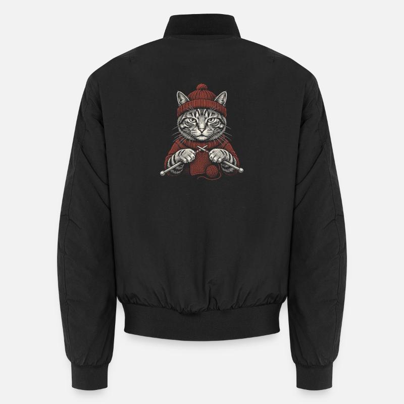 Knitting Cat - Unisex Bomber Jacket - black