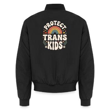 LGBTQ Pride - Protect Trans Kids - Unisex Bomber Jacket - black - Back - AI Model Male 185 light (185cm)