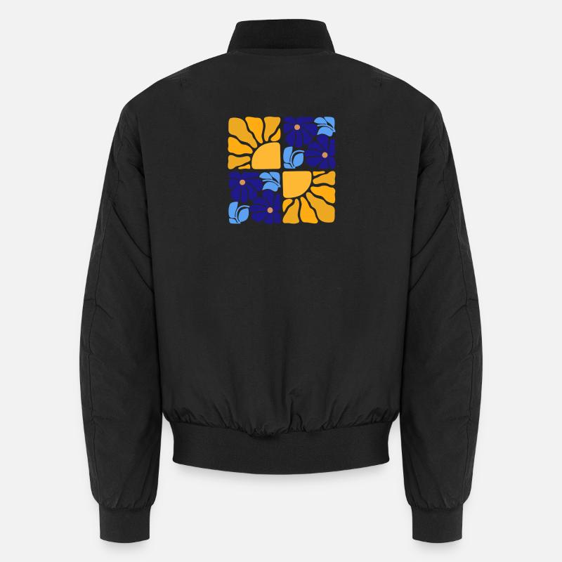 70s Retro Blumen & Sonne Design - Unisex Bomberjacke - Schwarz