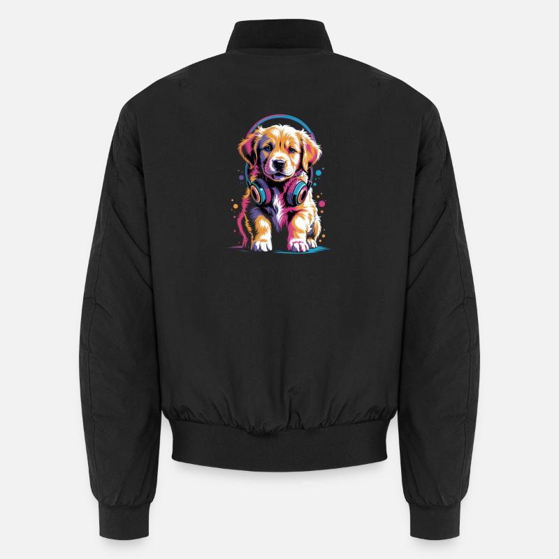 Golden Retriever Welpe mit Kopfhörer Unisex Bomberjacke