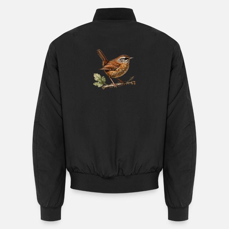 Wren — Ornithological illustration - Unisex Bomber Jacket - black