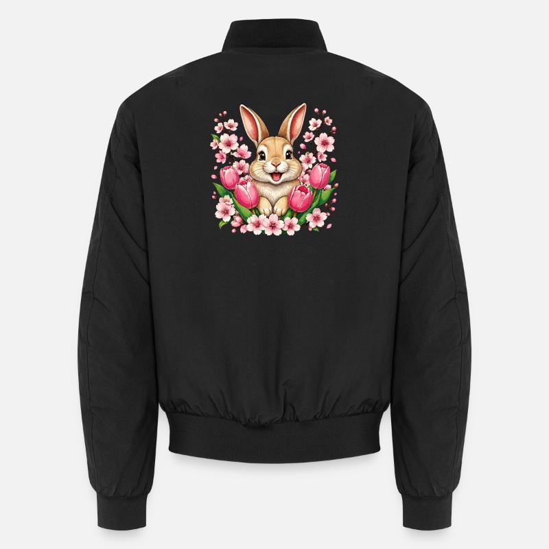Spring bunny with flowers Unisex Bomber Jacket