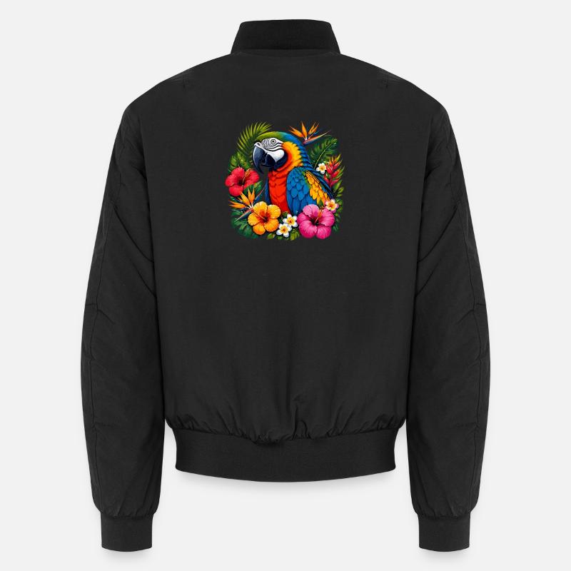 Tropischer Papagei im Blütenring Unisex Bomberjacke