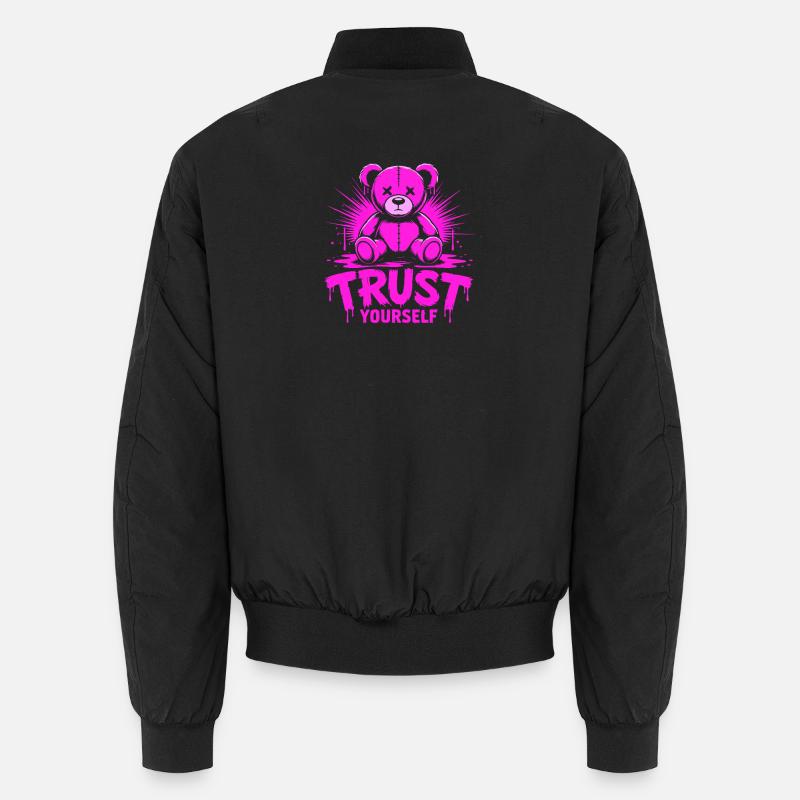 Trust Yourself Edgy Pink Teddy Bear - Unisex Bomber Jacket - black