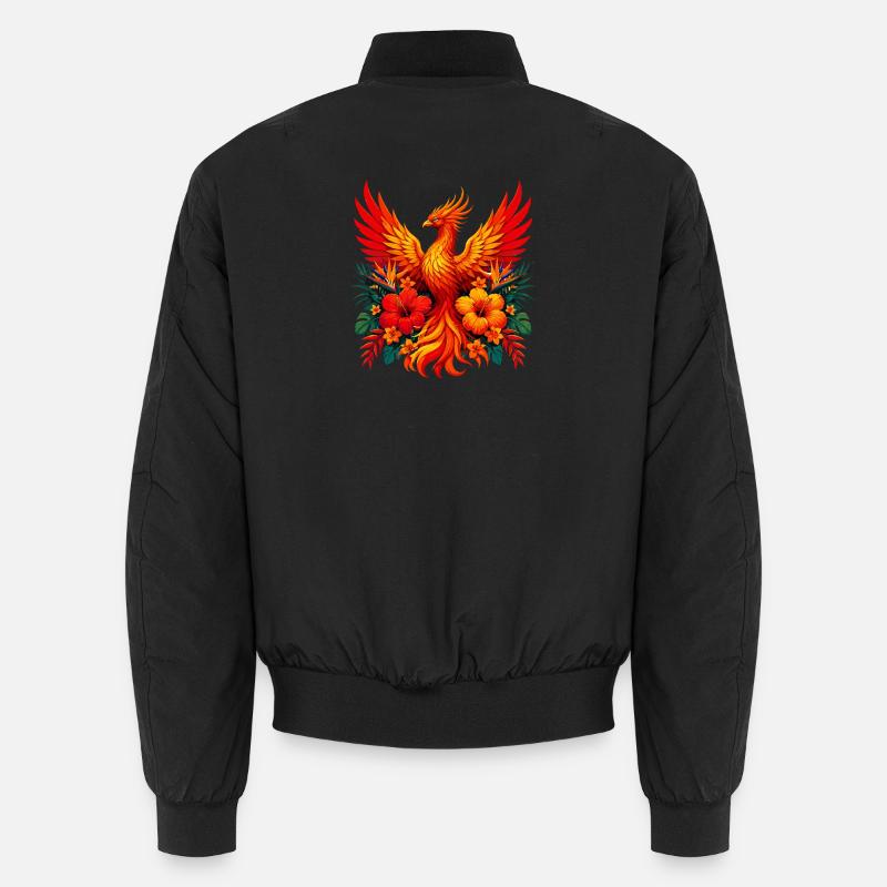 Flame phoenix with tropical flowers Unisex Bomber Jacket