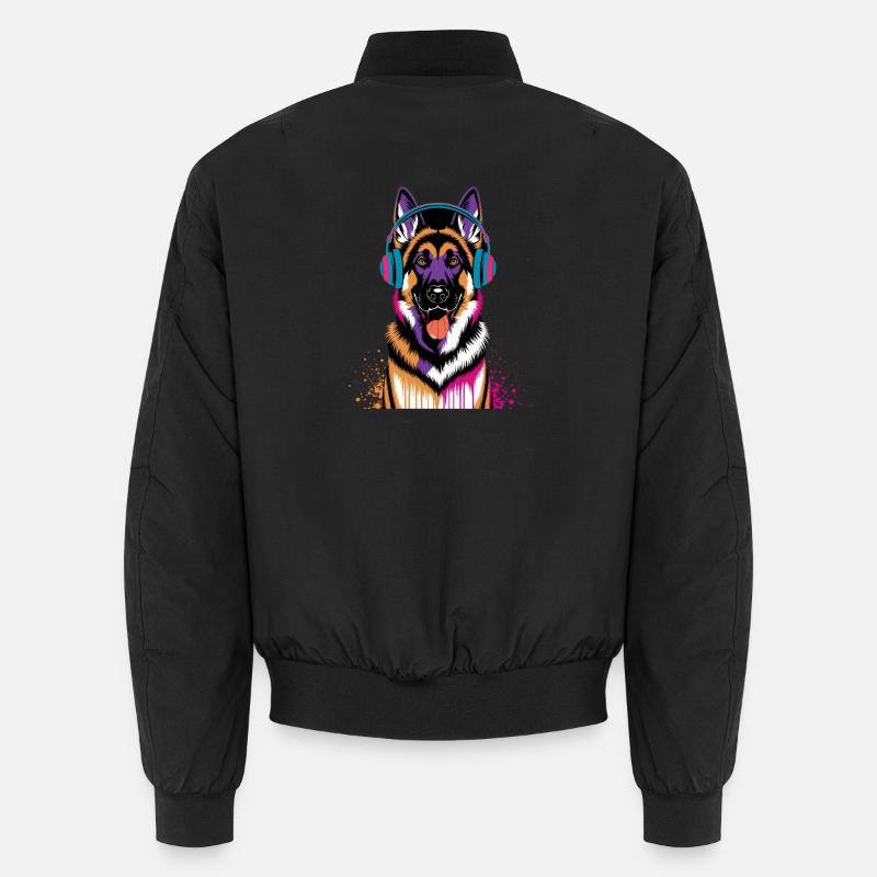 German Shepherd with Headphones Unisex Bomber Jacket