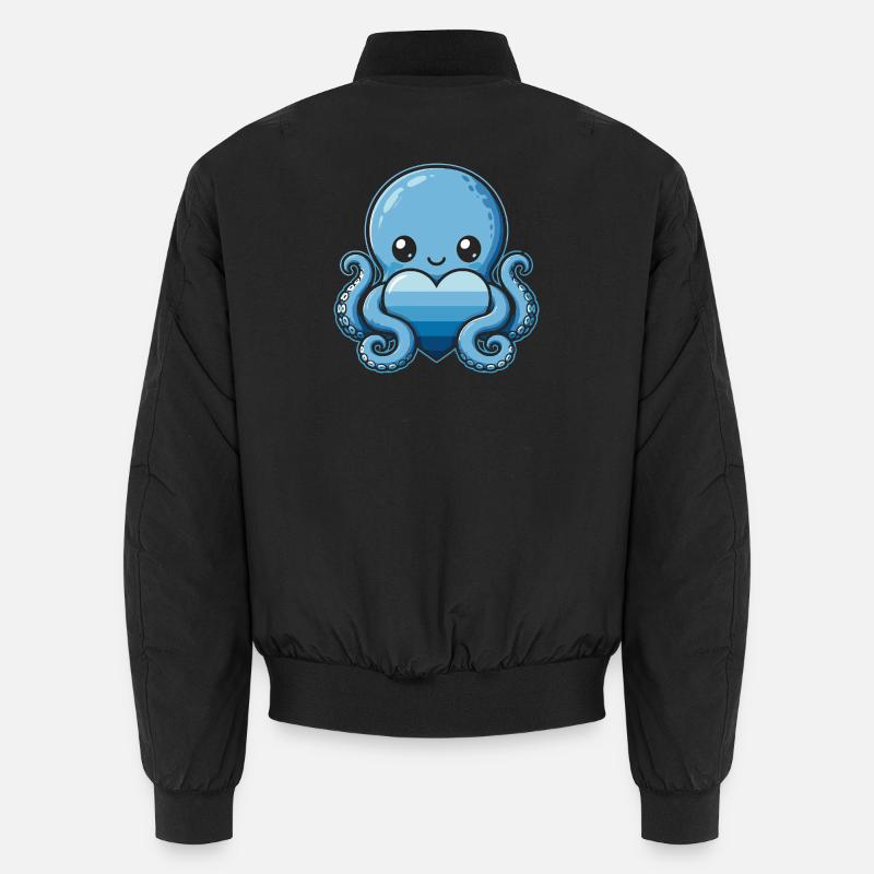 Blauer Herz-Octopus - Unisex Bomberjacke - Schwarz
