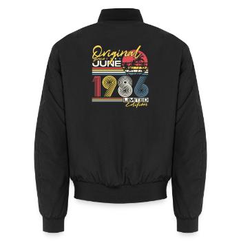 Juni 1986 Jahrgang Geburtstag Vintage Geschenk - Unisex Bomberjacke - Schwarz - Hinten - AI Model Male 185 light (185cm)