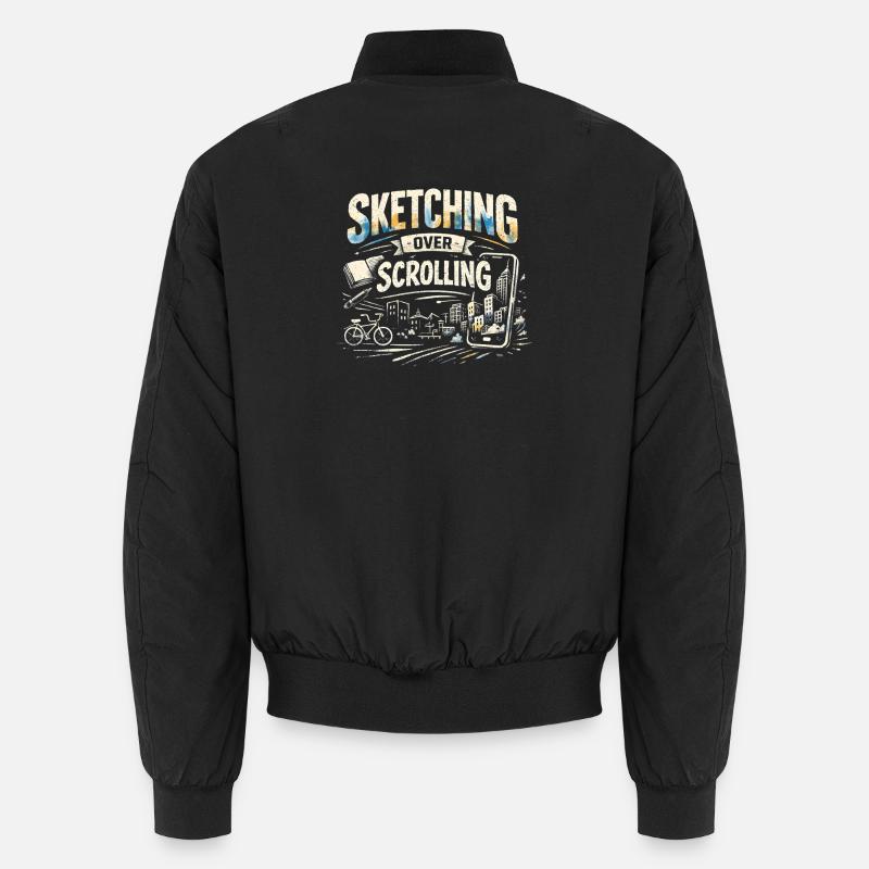 Skizzieren statt Scrollen | Urban Sketching - Unisex Bomberjacke - Schwarz