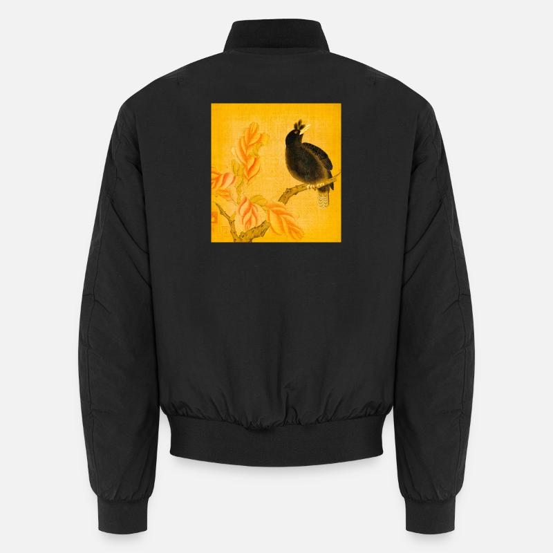 Schwarzer Singvogel auf gelben Blüten - Unisex Bomberjacke - Schwarz