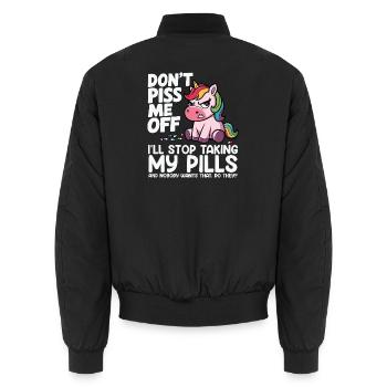 Wütendes Einhorn: Pillenwitz ich nehme keine pille - Unisex Bomberjacke - Schwarz - Hinten - AI Model Male 185 light (185cm)