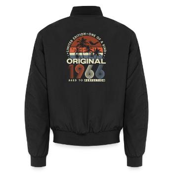 Cadeau rétro vintage d’anniversaire 1966 - Bomber unisexe - noir - Dos - AI Model Male 185 light (185cm)