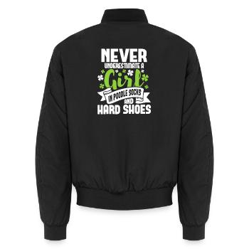 Never Underestimate a Girl in Poodle Socks - Unisex Bomber Jacket - black - Back - AI Model Male 185 light (185cm)