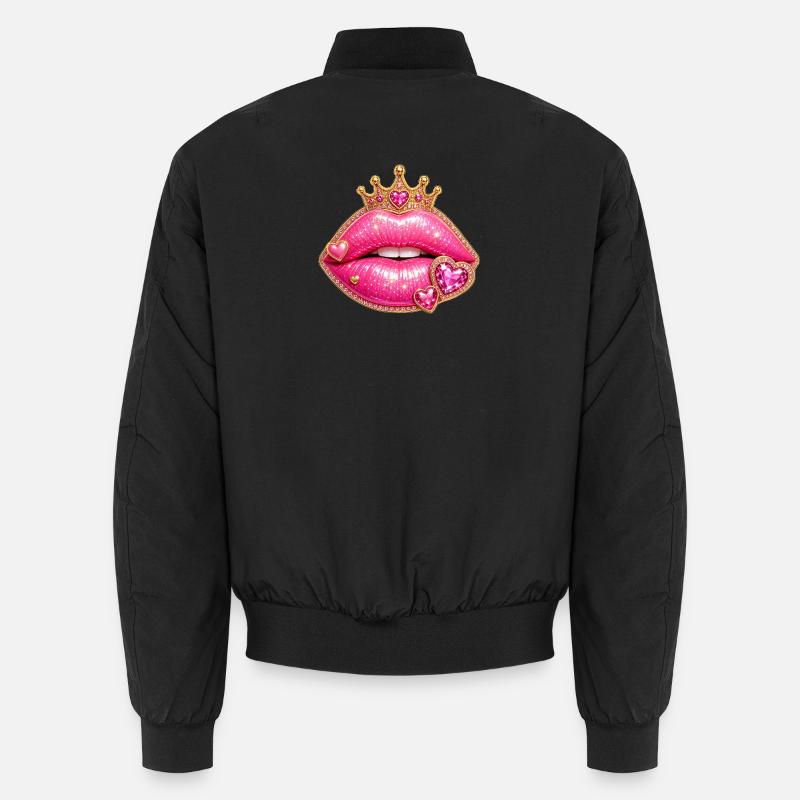 Crown Lips Glamour Pink - Unisex Bomber Jacket - black