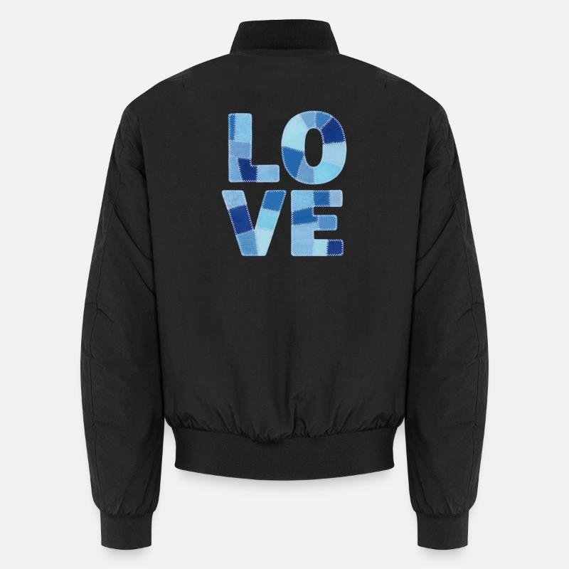 Patchwork Love Blue - Unisex Bomber Jacket - black