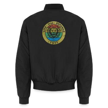 55. Geburtstag Wild, free & untamed since 07/1971 - Unisex Bomber Jacket - black - Back - AI Model Male 185 light (185cm)