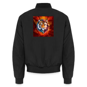 Tigre y musa en llamas - Unisex Bomber Jacket - black - Back - AI Model Male 185 light (185cm)