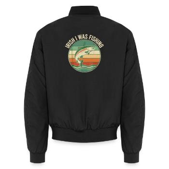 Irish I Was Fishing Retro Fish - Unisex Bomber Jacket - black - Back - AI Model Male 185 light (185cm)