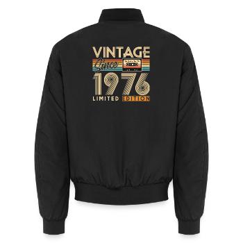 50th anniversary - Unisex Bomber Jacket - black - Back - AI Model Male 185 light (185cm)