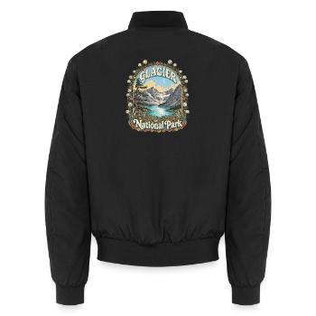 Glacier National Park USA Montana Hiking Vintage - Unisex Bomber Jacket - black - Back - AI Model Male 185 light (185cm)