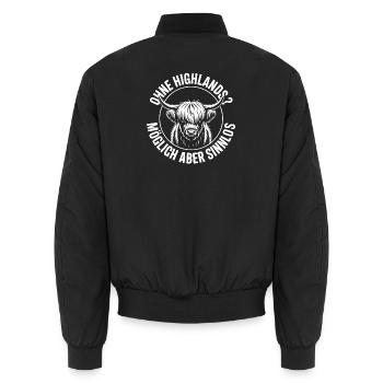 Highland-Rind Silhouette Logo - Unisex Bomberjacke - Schwarz - Hinten - AI Model Male 185 light (185cm)
