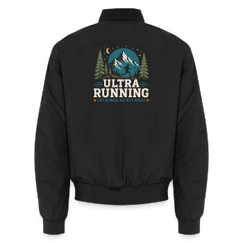 Ultra Running - Like Running, But With a Snacks - Unisex Bomber Jacket - black - Back - AI Model Male 185 light (185cm)